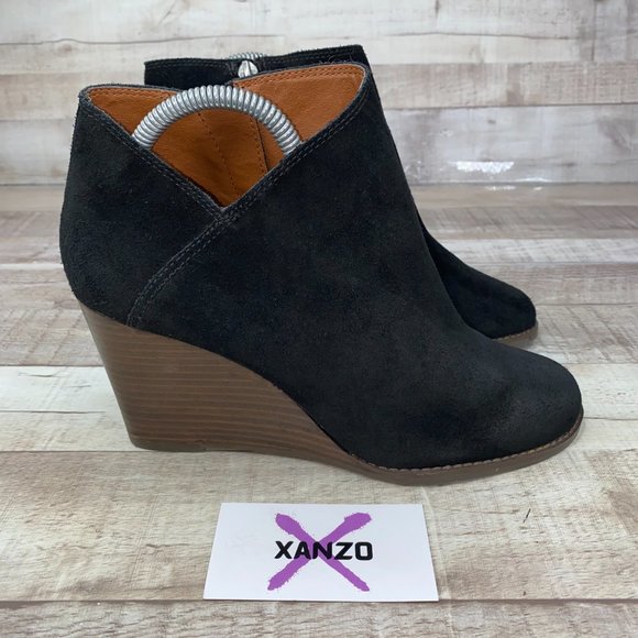 Lucky Brand Shoes - Lucky Brand Womens Black Yakeena Leather Wedge Heels Ankle Boots 9 M